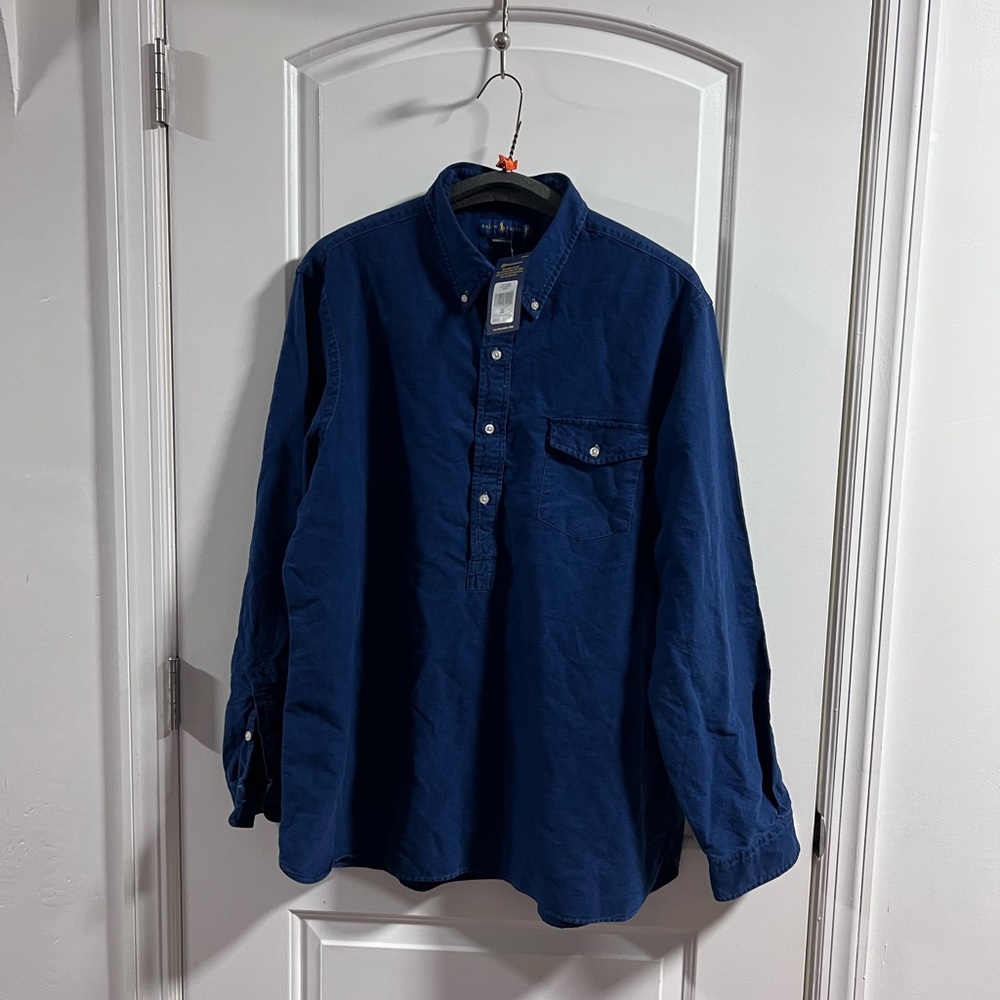 NWT Men’s Ralph Lauren Polo Indigo Blue Denim Pull Over Shirt size XXL